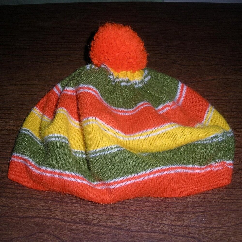 vintage knit beret yellow green orange